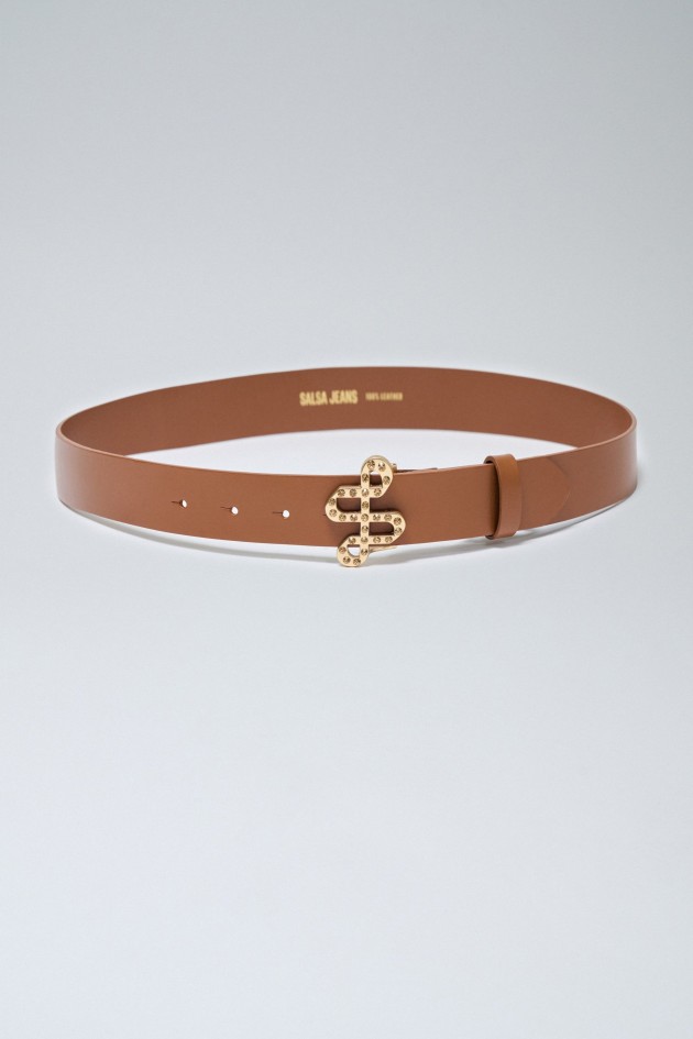 LEATHER BELT WITH SHINY BUCKLE