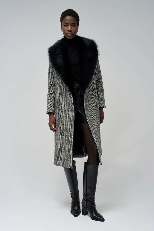 STOFFJACKE MIT PELZKRAGEN