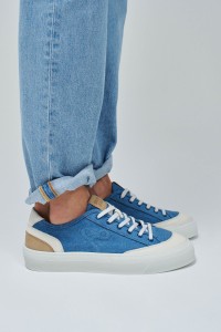 DENIM AND LEATHER TRAINERS