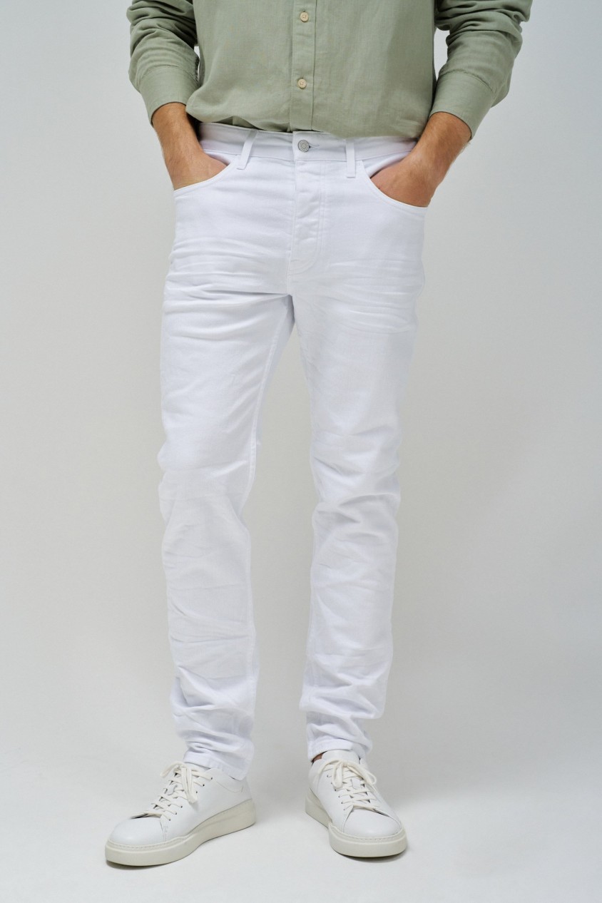 PANTALON EN SERG SLIM BLANC.