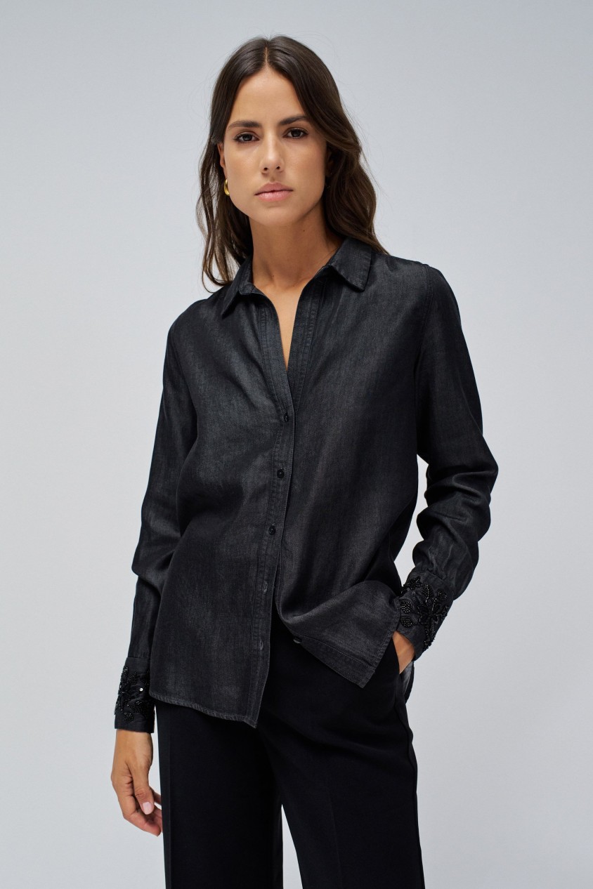 CHEMISE EN LIGHTDENIM AVEC PERLES