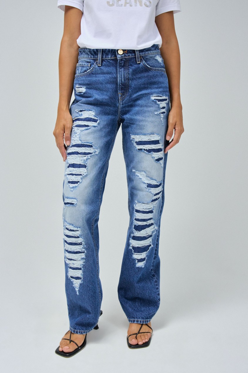 TRUE STRAIGHT WITH RIPS JEANS