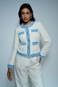 CASACO TWEED DETALHES EM DENIM
