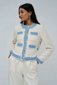 CASACO TWEED DETALHES EM DENIM