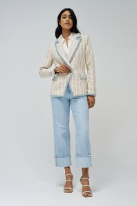 TWEED-BLAZER MIT DENIM-DETAILS