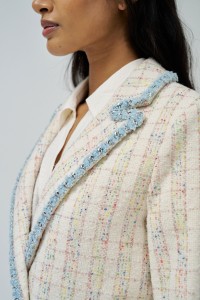 TWEED-BLAZER MIT DENIM-DETAILS