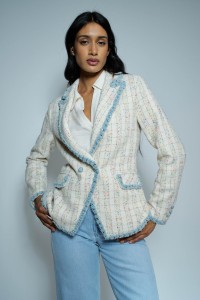 TWEED-BLAZER MIT DENIM-DETAILS
