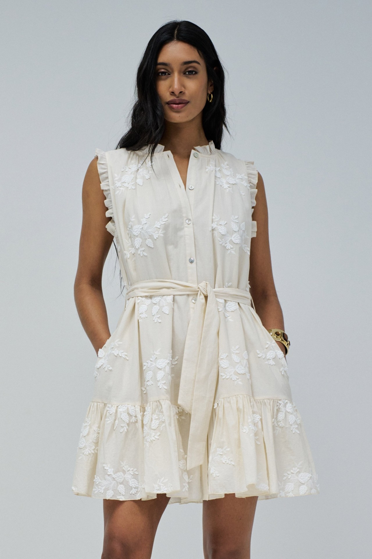 SHIRT DRESS WITH FLORAL EMBROIDERY