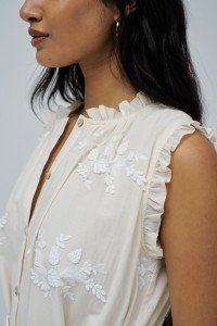 SHIRT DRESS WITH FLORAL EMBROIDERY