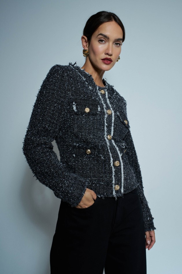 CASACO EM DENIM COM EFEITO TWEED