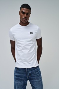 BAUMWOLL-T-SHIRT MIT APPLIKATION UND MARKENAUFDRUCK