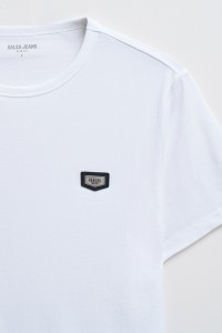 BAUMWOLL-T-SHIRT MIT APPLIKATION UND MARKENAUFDRUCK