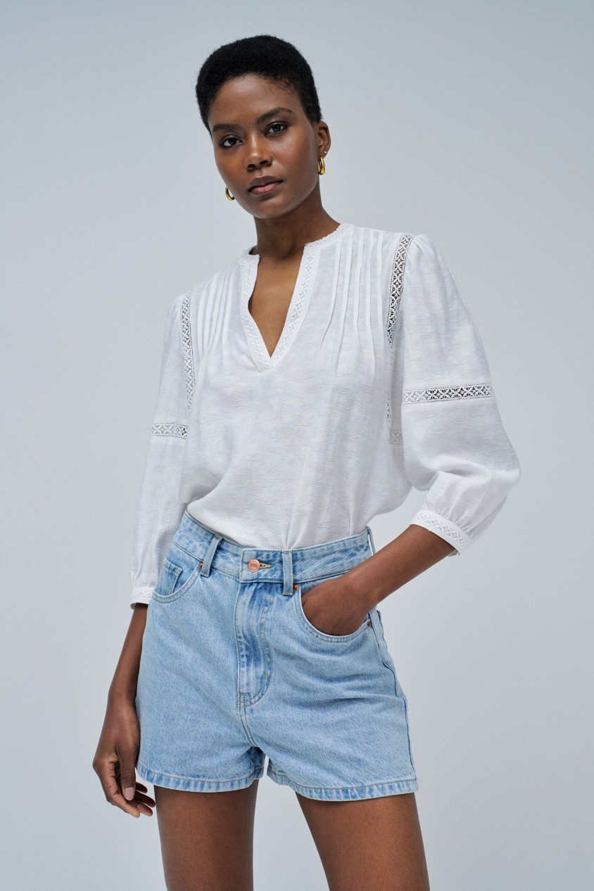 JACQUARD EMBROIDERED BLOUSE
