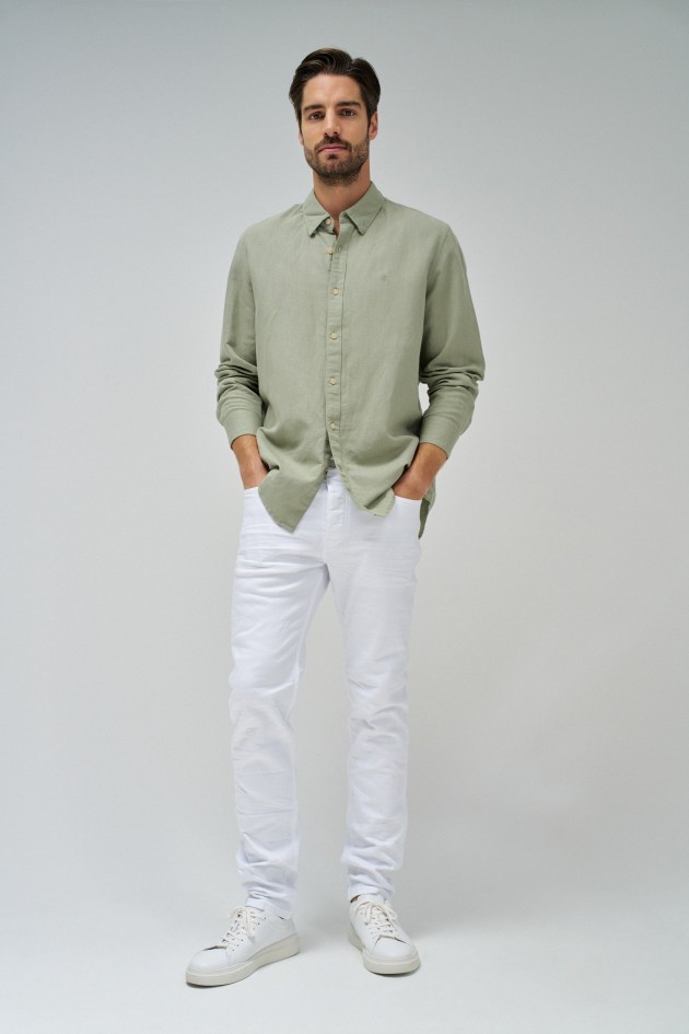PANTALON EN SERG SLIM BLANC.