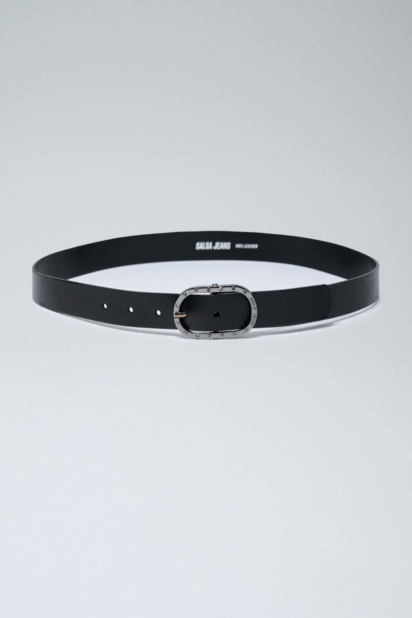 LEATHER BELT WITH METALLIC BUCKLE