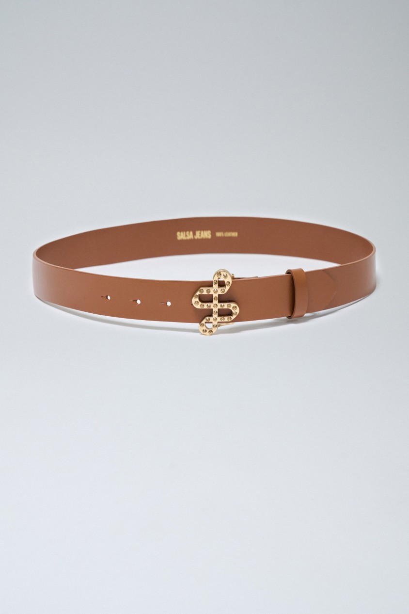 LEATHER BELT WITH SHINY BUCKLE