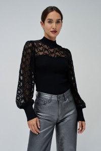 HIGH NECK TOP WITH LACE DETAILS