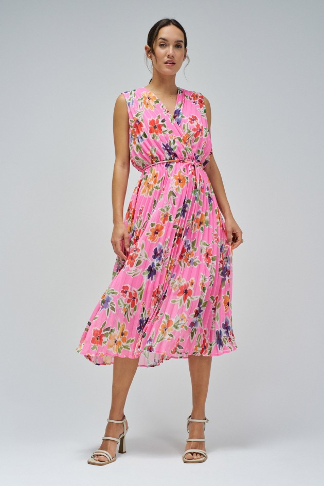 VESTIDO PLISADO CON ESTAMPADO FLORAL