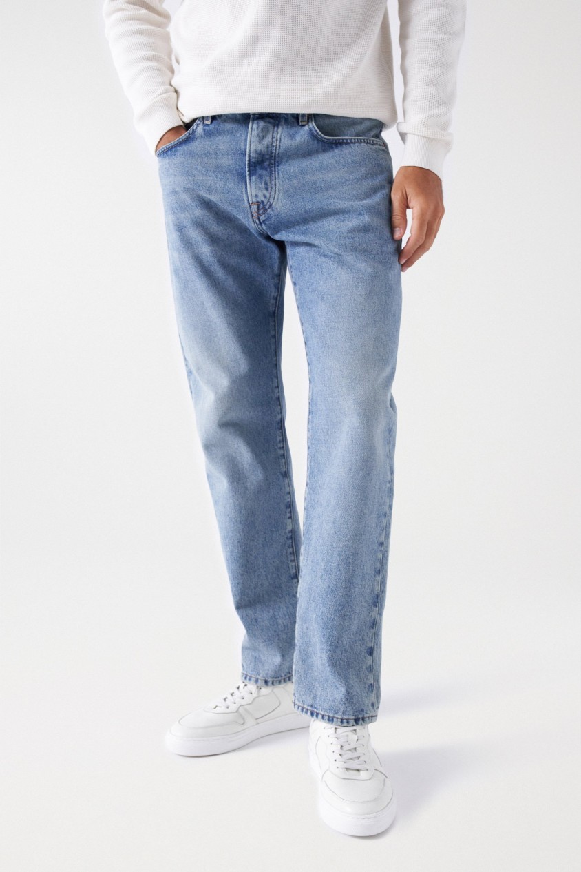 Jean Droit Délavé Bleu Moyen Homme - Taille 32/32 - Occasion Très Bon état - Marque Fabric