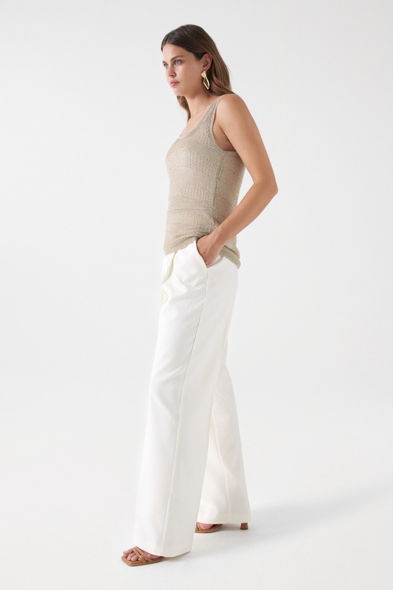 TOP DE MALHA EM FIO METALIZADO