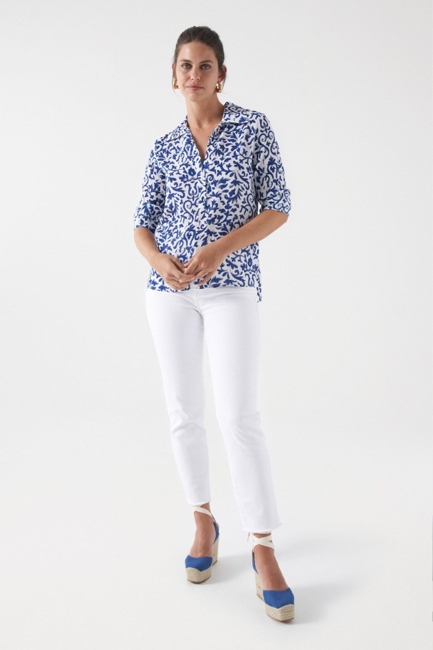 TWO-TONE PRINT BLOUSE