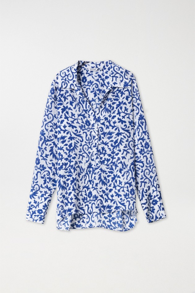 TWO-TONE PRINT BLOUSE