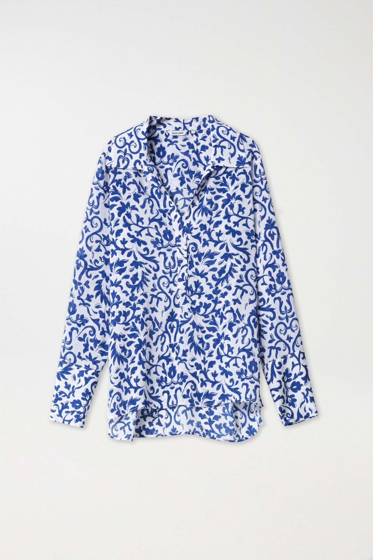 TWO-TONE PRINT BLOUSE