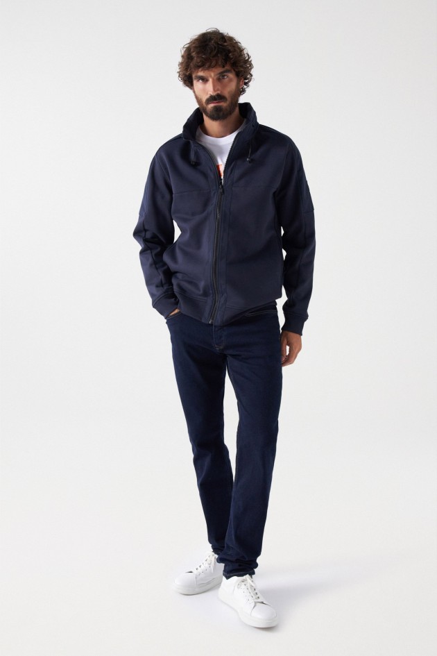 SWEATSHIRT COM FECHO DE CORRER E DETALHES EM TECIDO TÉCNICO
