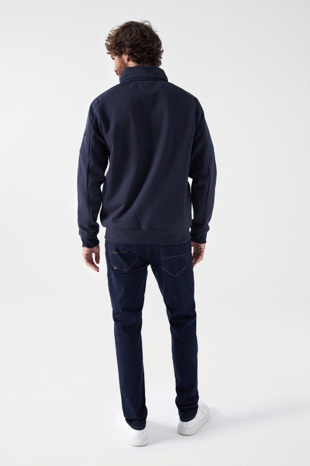 SWEATSHIRT COM FECHO DE CORRER E DETALHES EM TECIDO TÉCNICO