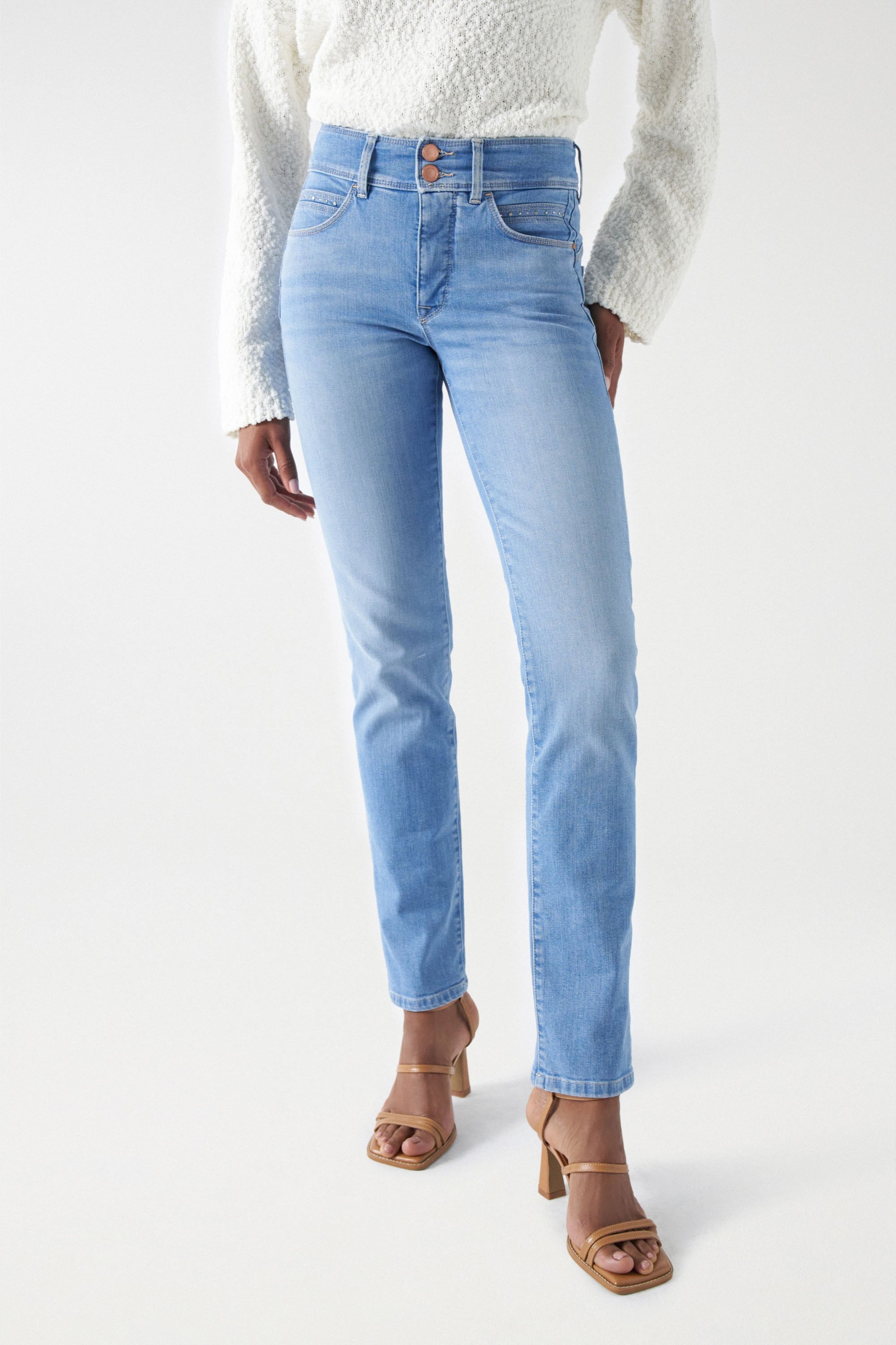Jean Femme Salsa Slim Secret Push In Vert - Taille 34 (W26L32), Coupe Slim, Neuf Avec étiquettes