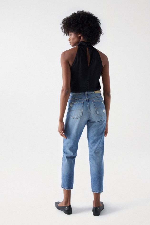 JEANS TRUE CROPPED SLIM COM RASGÕES
