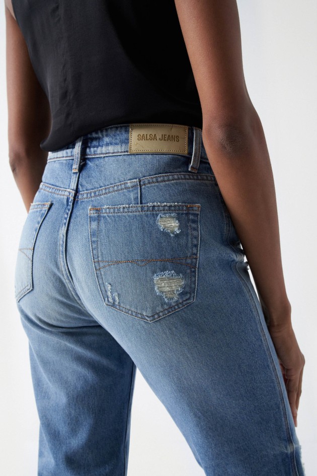 JEANS TRUE CROPPED SLIM COM RASGÕES