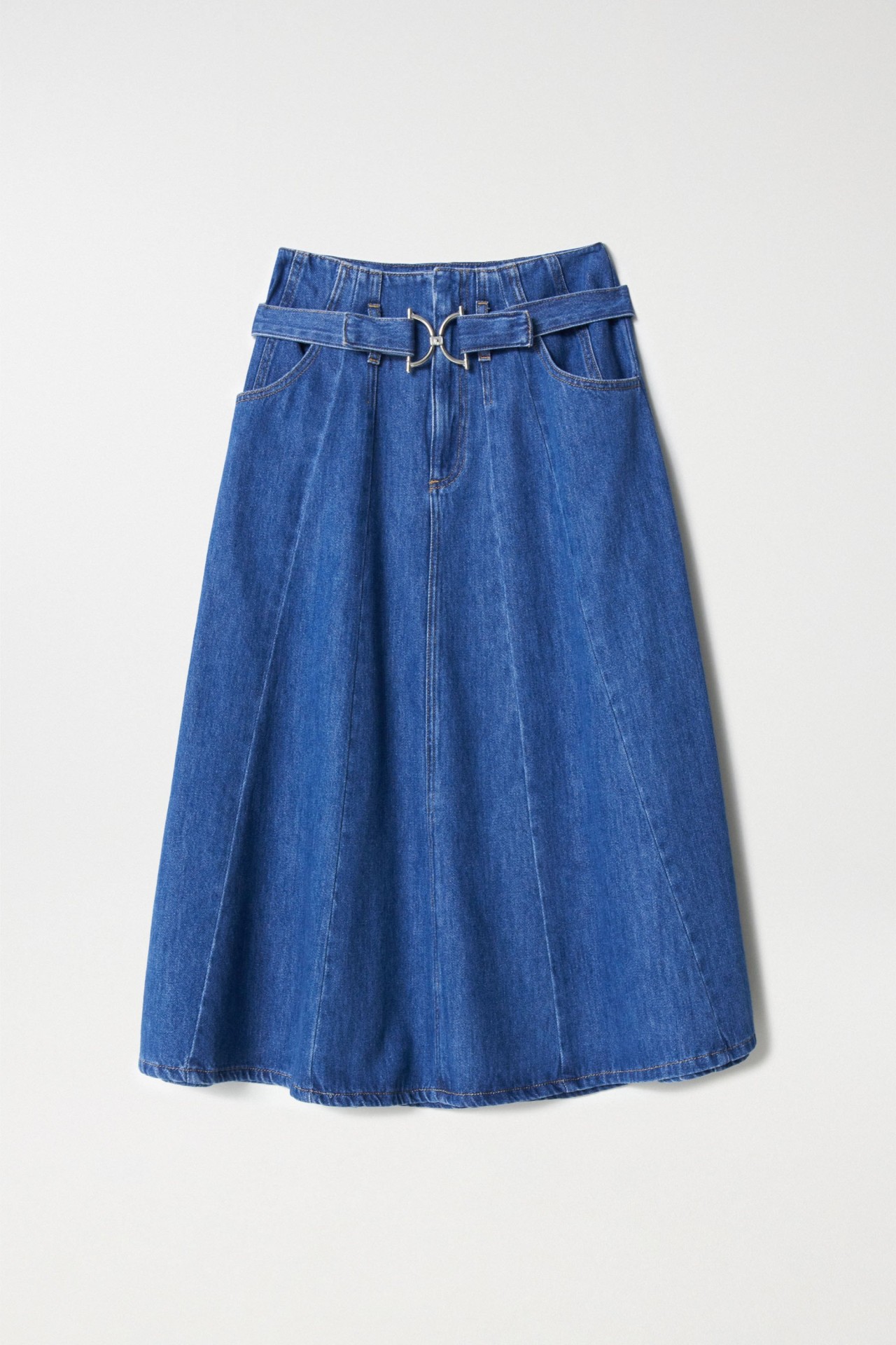 FALDA CON VUELO MIDI LIGHTDENIM