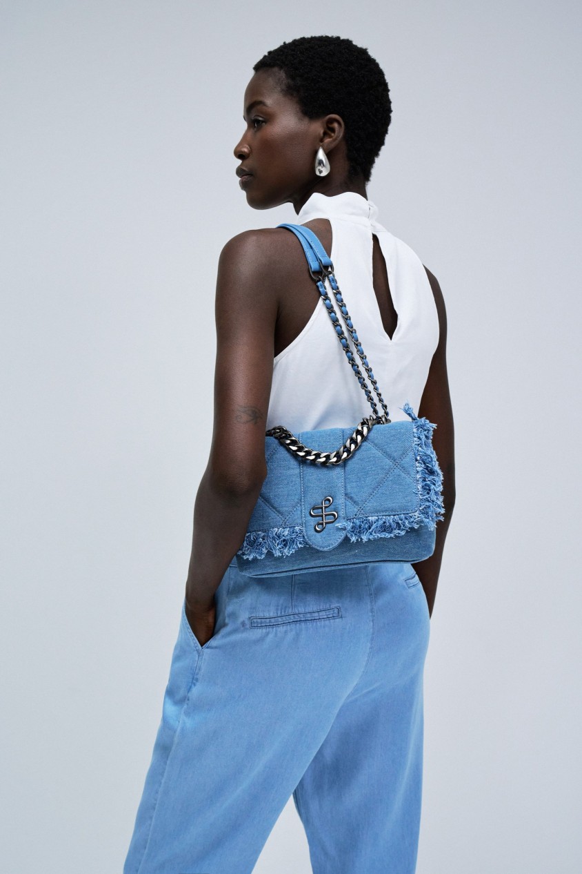 CARTEIRA DENIM COM CORRENTE