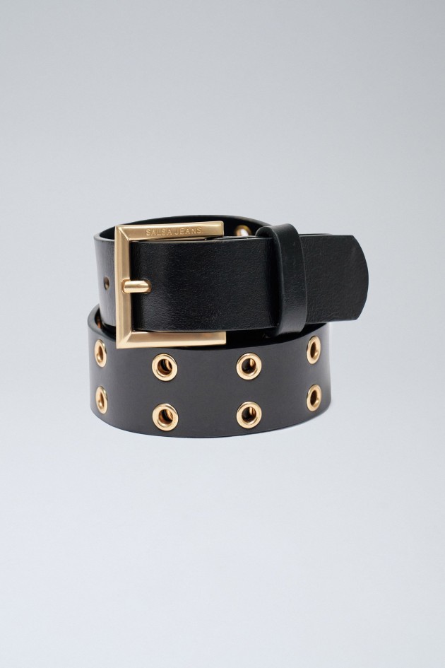 CEINTURE EN CUIR PERFORÉ NOIR