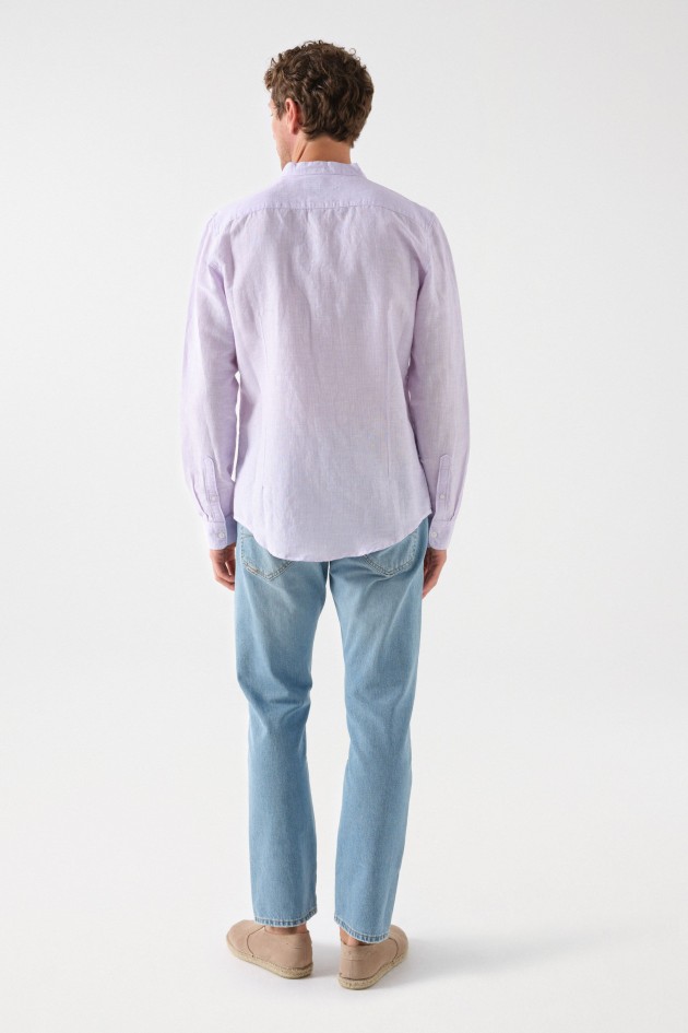 CAMISA ÀS RISCAS COM MISTURA DE LINHO