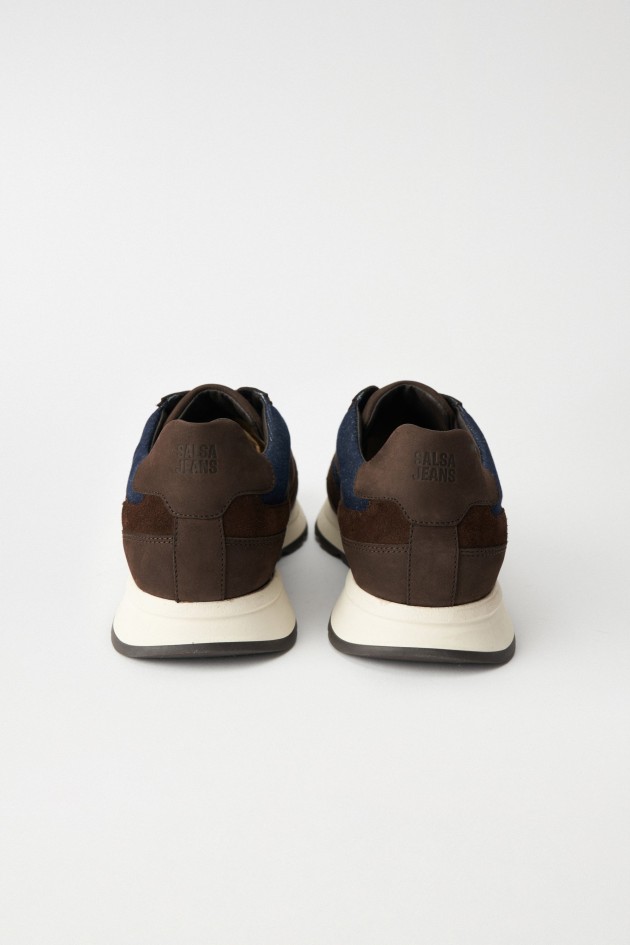 BASKETS EN CUIR ET DENIM