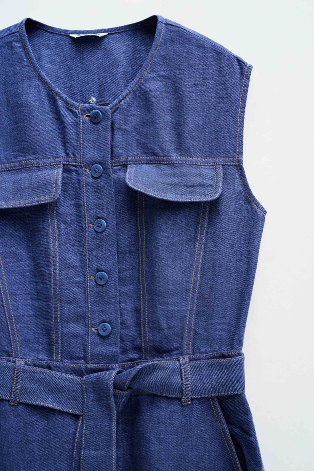 VESTIDO MIDI ÍNDIGO EN LINO