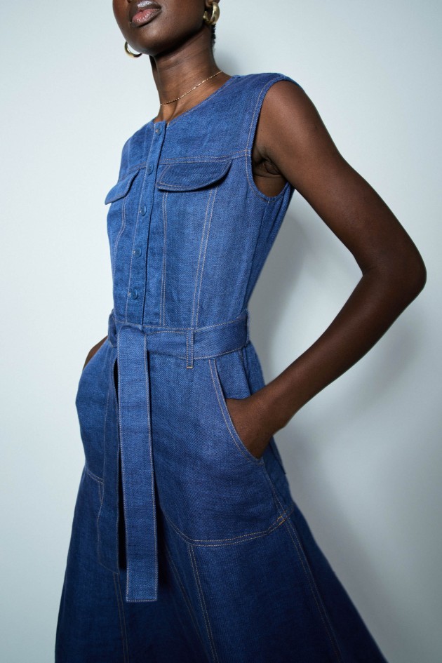 VESTIDO MIDI ÍNDIGO EN LINO