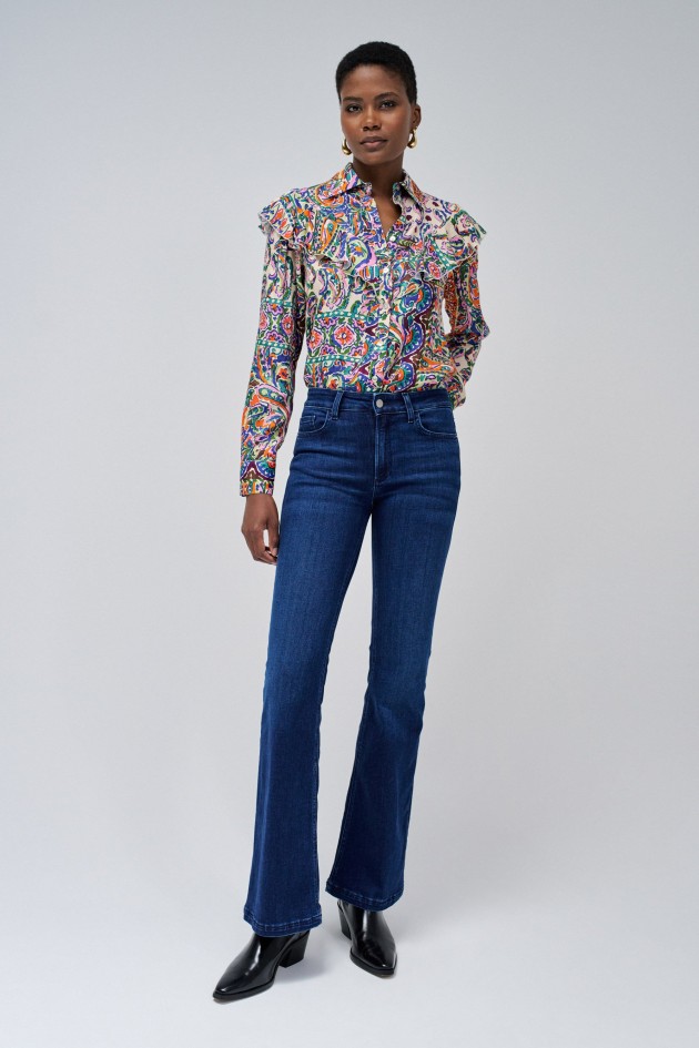 CAMISA DE SATÉN CON VOLANTES