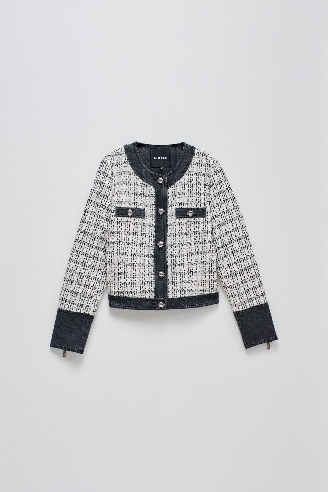 CHAQUETA DE TWEED CON DETALLES DE DENIM