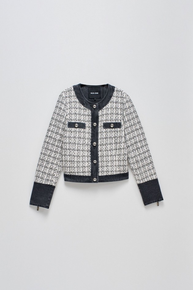 TWEEDJACKE MIT DENIM-DETAILS