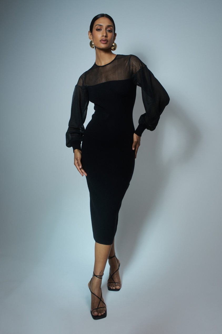 TIGHT KNIT DRESS WITH TRANSPARENCIES