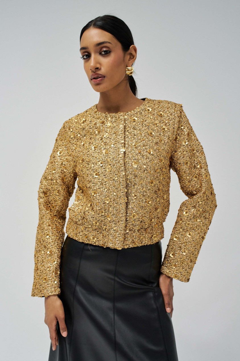 GOLDEN BOMBER JACKET WITH SEQUINS