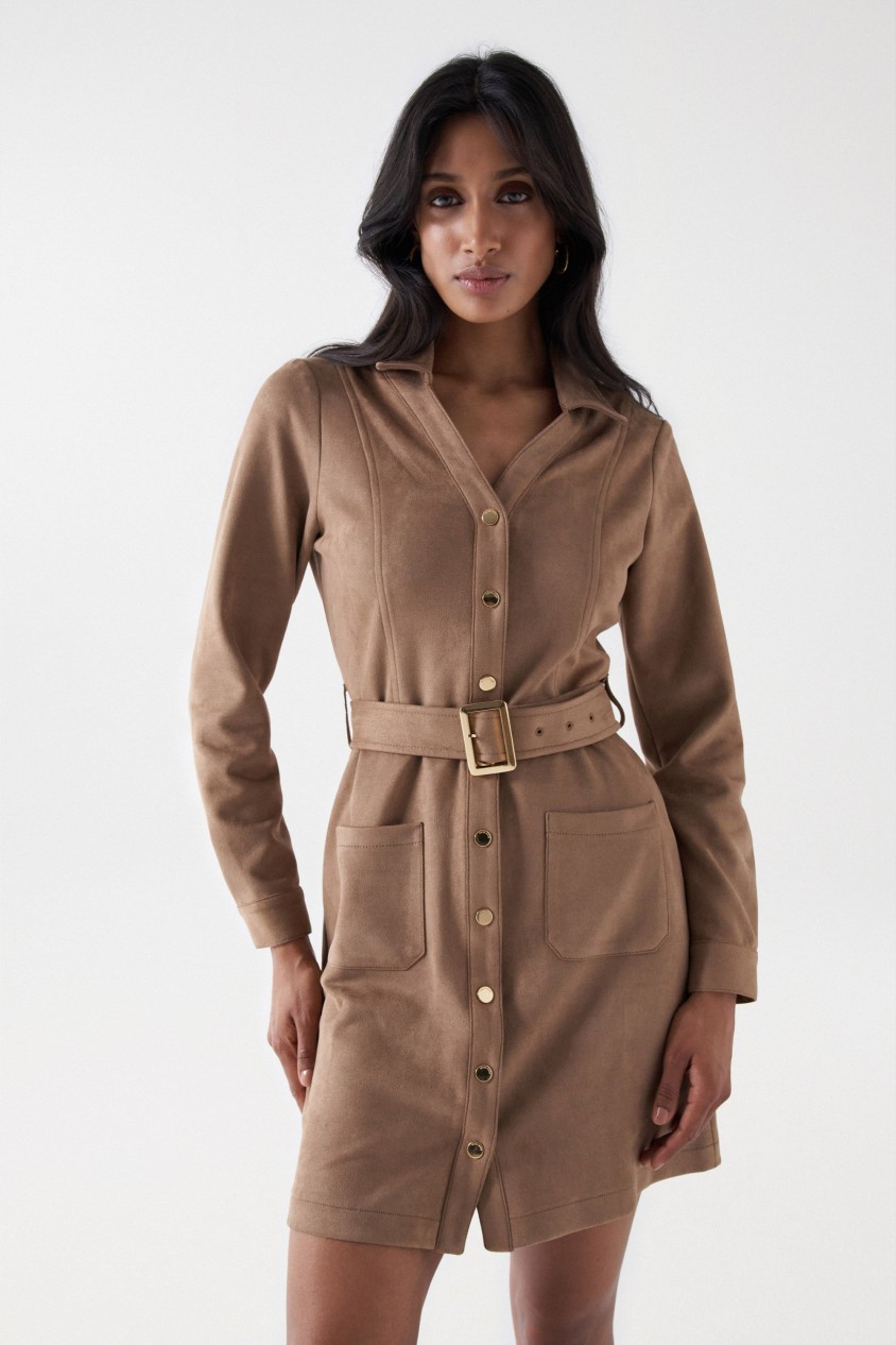 knee length dresses for ladies Long Sleeve Suede Dress (0-18M) 6-12M