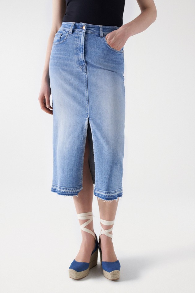 MIDI-ROCK AUS DENIM, TRUE-SCHNITT