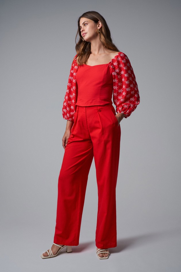 BLUSA COM MANGAS EM BORDADO INGLÊS