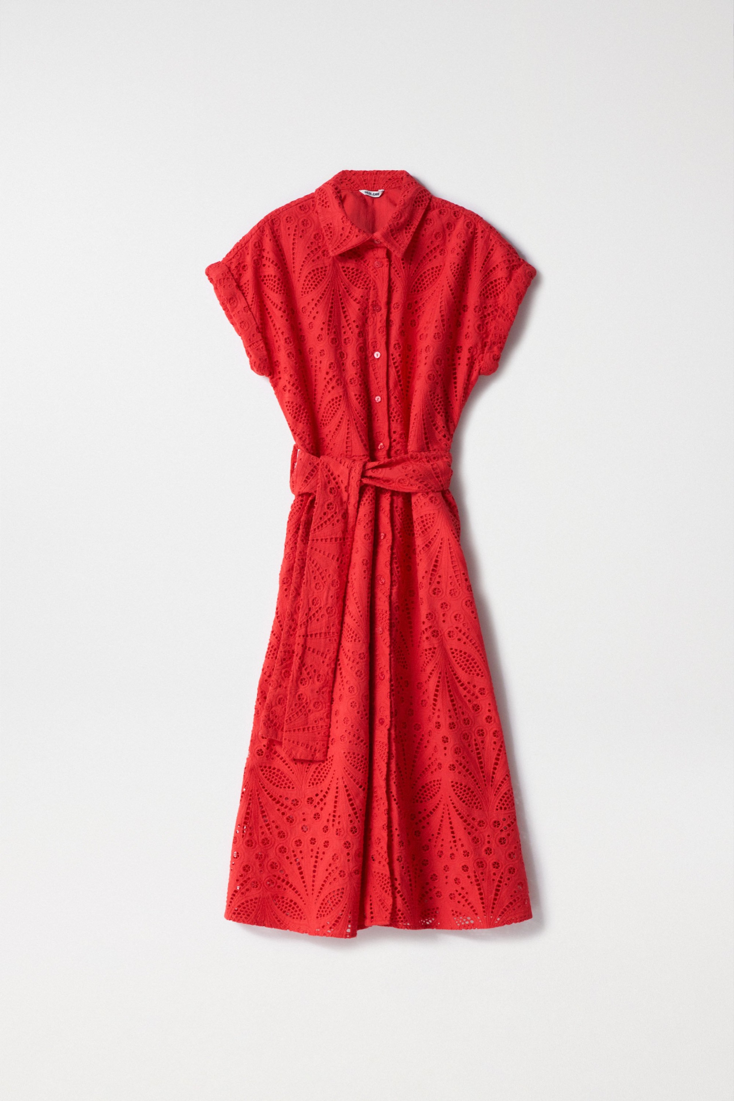 MIDI-KLEID MIT LOCHSTICKEREI