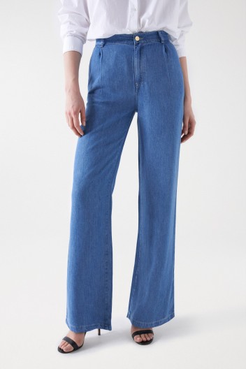 【Anyone more】Linky Hudeul Summer Denim Wide Pants TROUSERS HIGH RISE REGULAR - SALSA JEANS