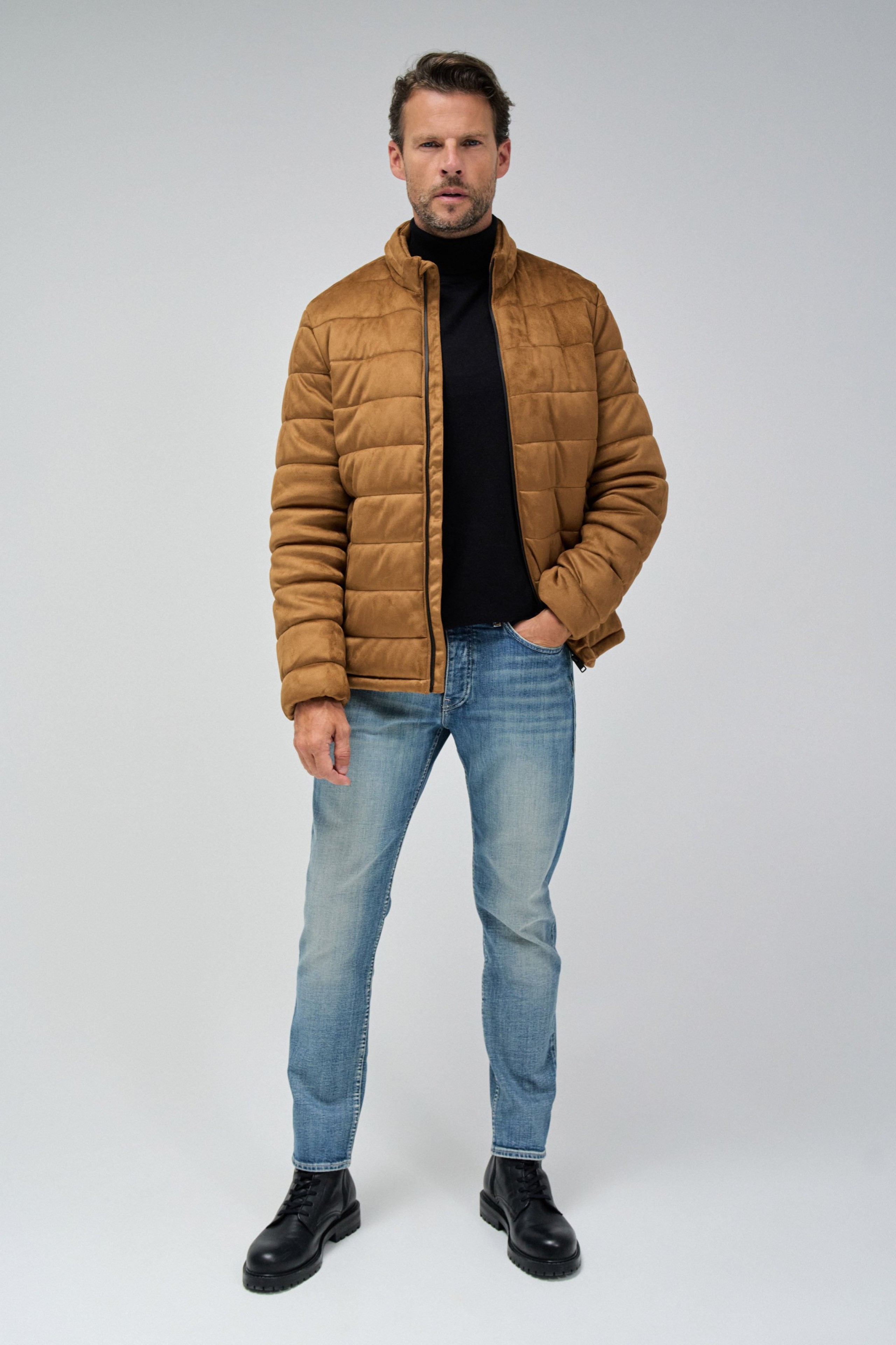 JEANSMANTEL PUFFER AUS WILDLEDER